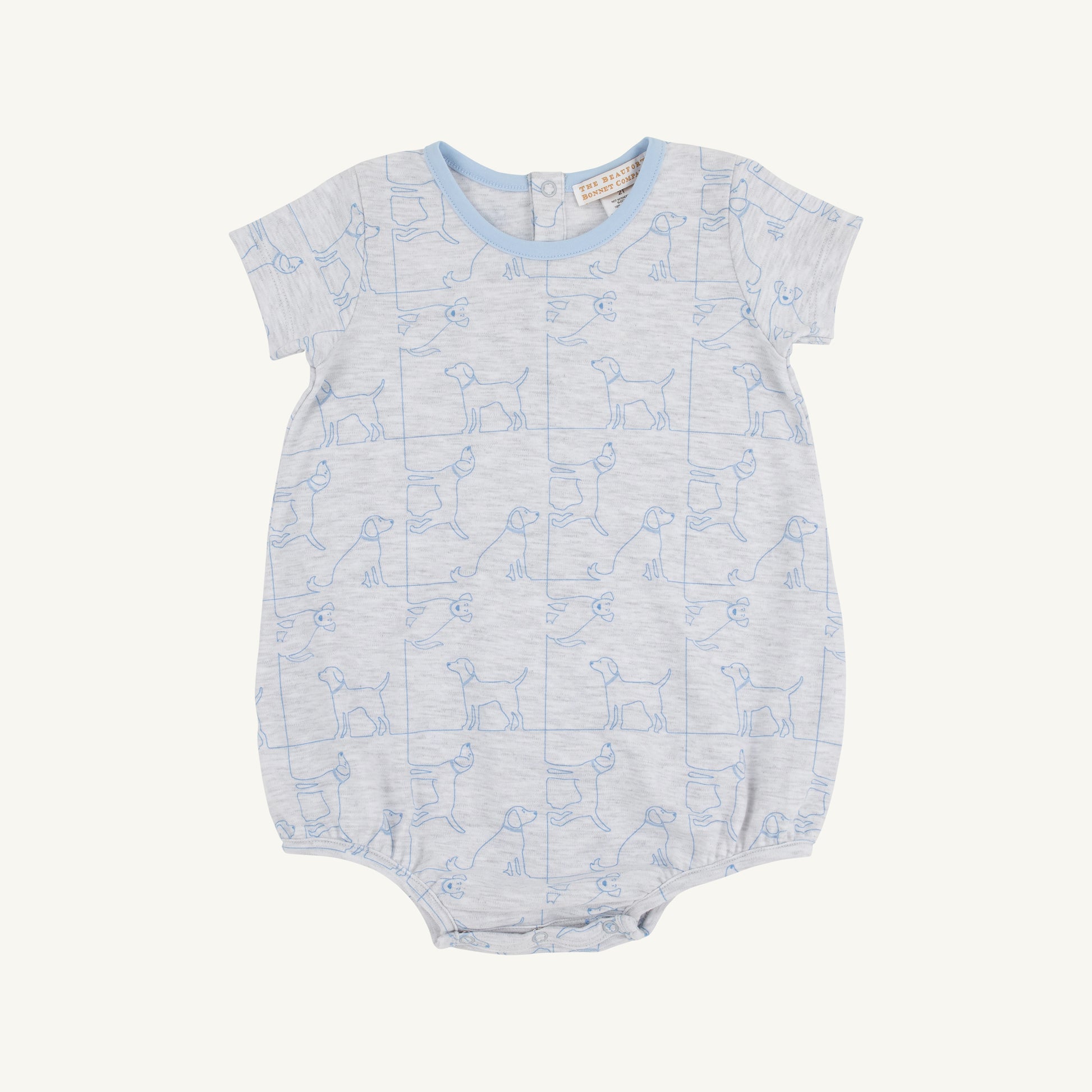 Beale Street Blue short sleeve puppy puzzle shirt by The Beaufort Bonnet Company, featuring playful bubble design and vibrant colors.