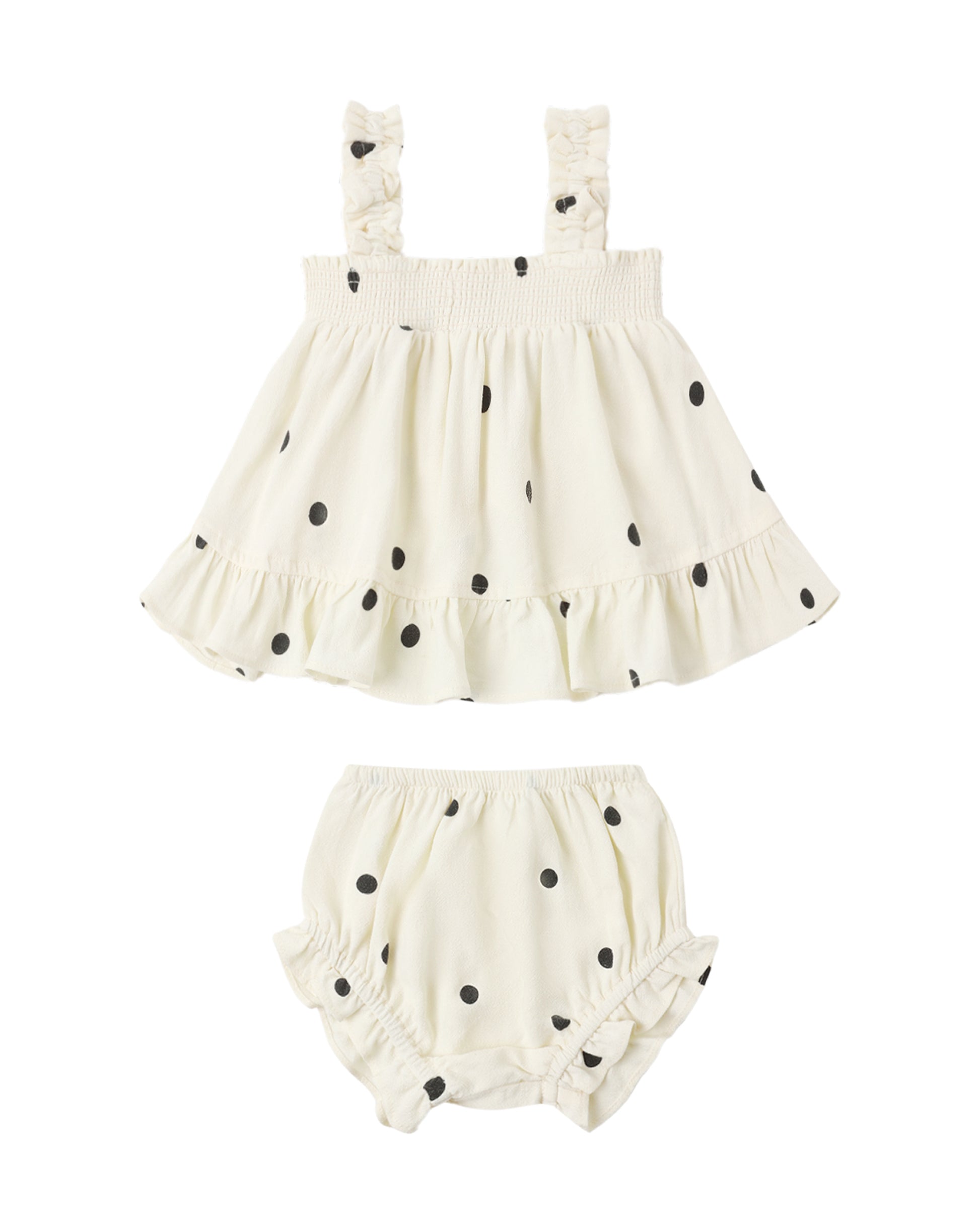 Rylee & Cru Polka Dot Lala Set featuring a playful polka dot pattern on the top and matching bottoms, perfect for kids.