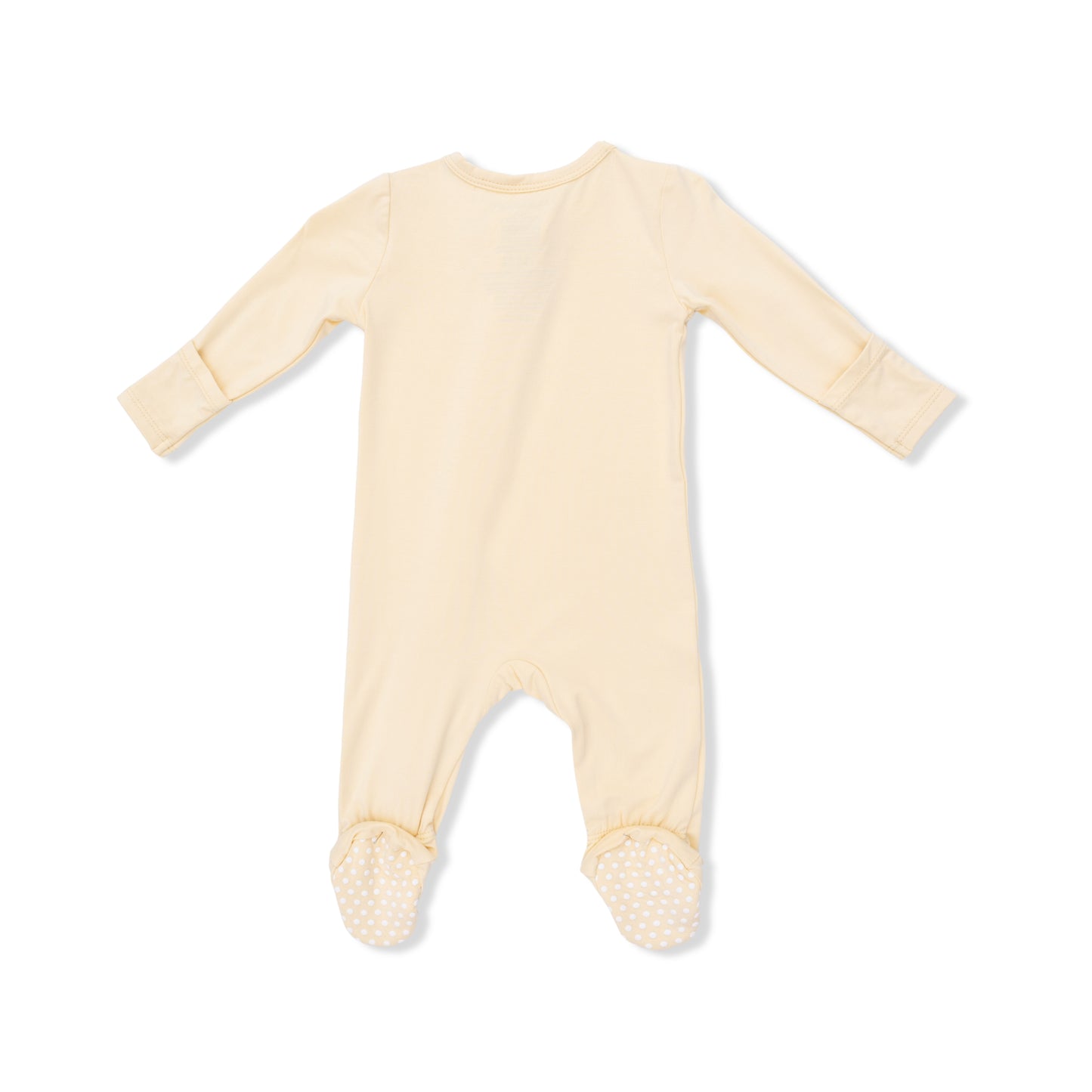 Angel Dear solid Italian straw 2-way zipper footie for infants, featuring a soft, breathable fabric and front zipper closure.