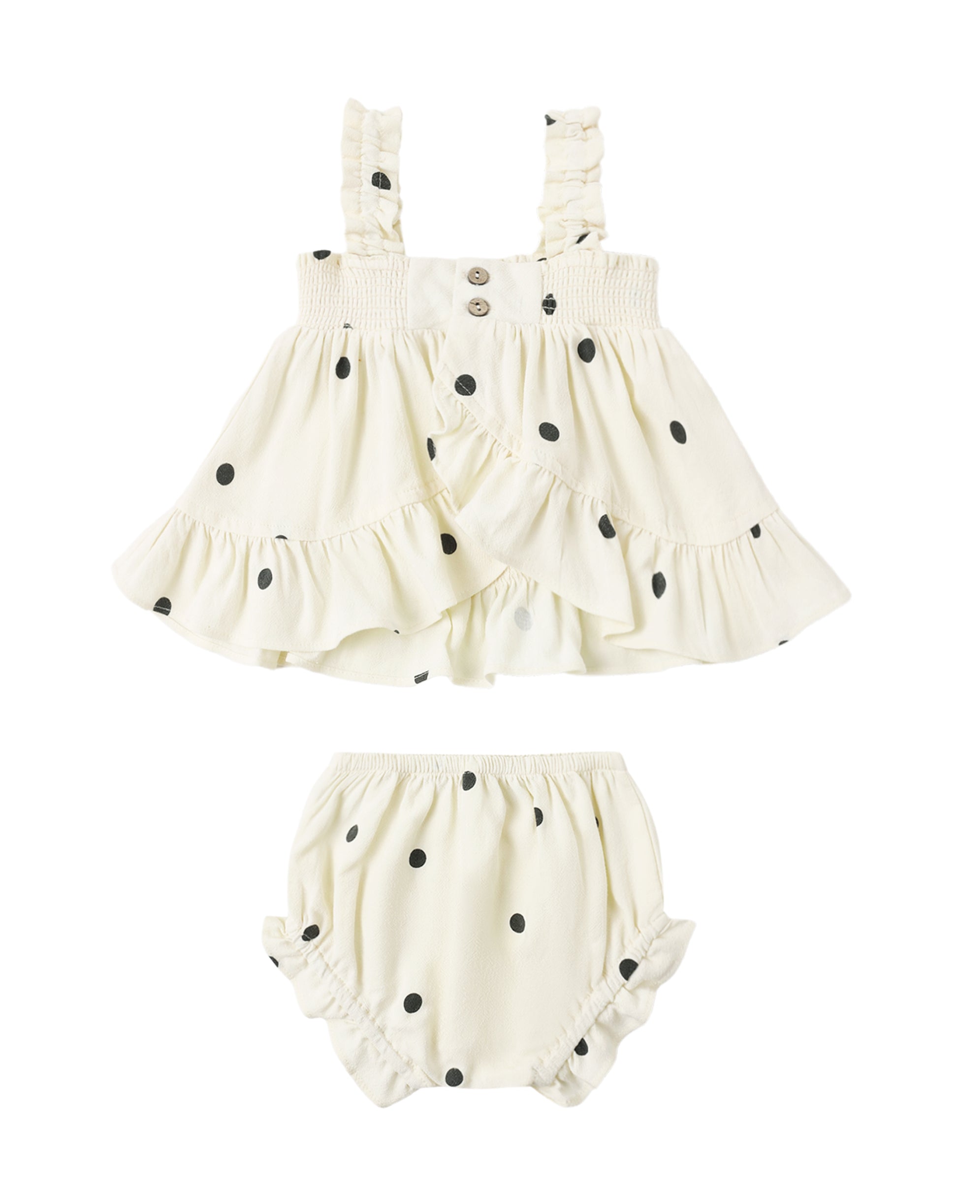 Rylee & Cru Polka Dot Lala Set for kids, featuring a polka dot pattern on comfortable matching top and pants.