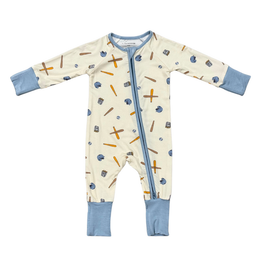 Baseball Long Sleeve Zip Romper