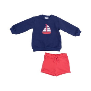 Angel Dear - Sailboat Oversized Applique Sweatshirt & Short Set
