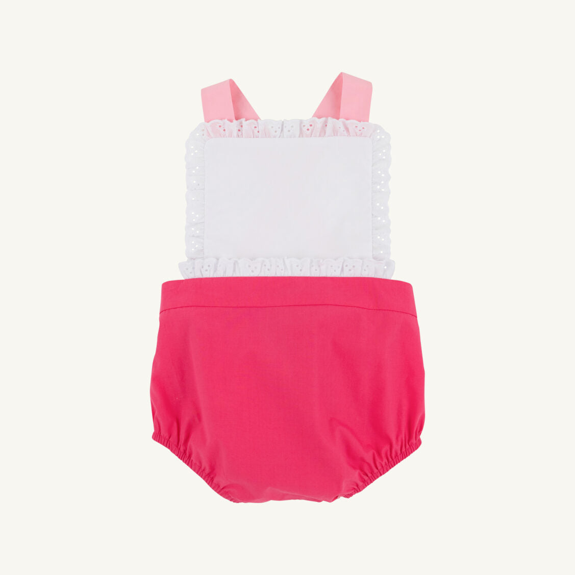 Pink Sally sunsuit from The Beaufort Bonnet Company with Palm Springs Punch and Sandpearl Pink fabric, featuring a cute, sun-ready design.