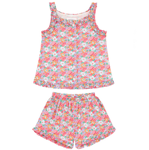 minnow - girls multi floral ruched ruffle short set