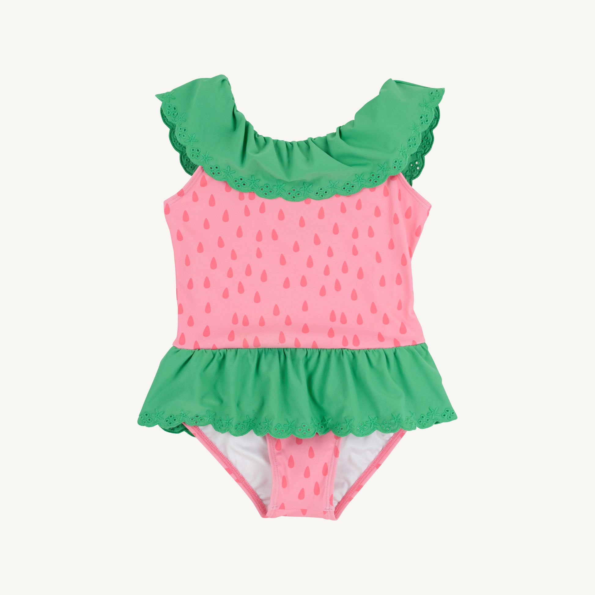 Gibson Island Green Sandy swimsuit for children from The Beaufort Bonnet Company, featuring a playful green and Sandy color pattern.