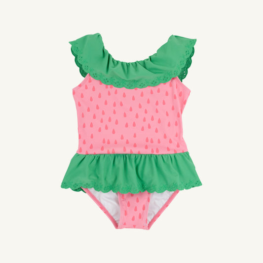 Gibson Island Green Sandy swimsuit for children from The Beaufort Bonnet Company, featuring a playful green and Sandy color pattern.