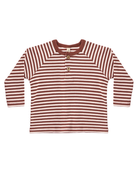 Candy Stripe Henley Knit Top by Quincy Mae featuring colorful stripes and a buttoned neckline, perfect for casual wear.