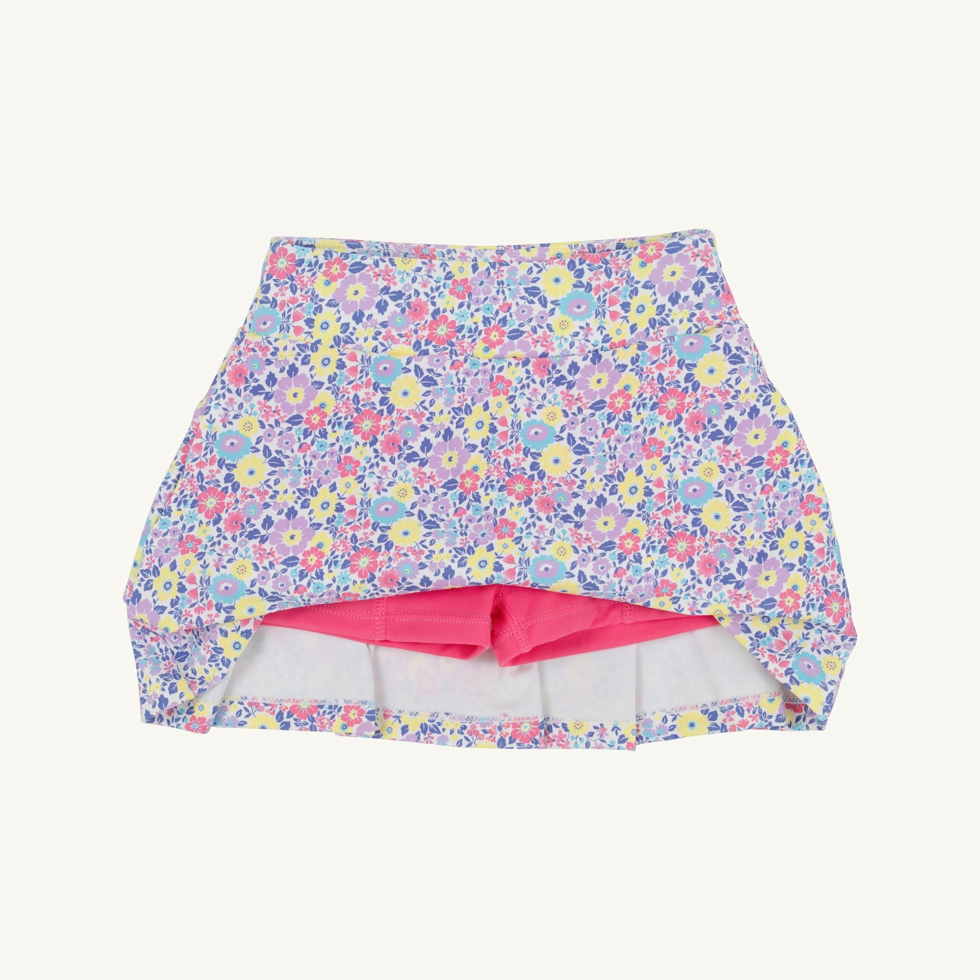 White prepletic Cindy skort with floral petal design by The Beaufort Bonnet Company for Briar Patch Petals/Worth Ave collection.