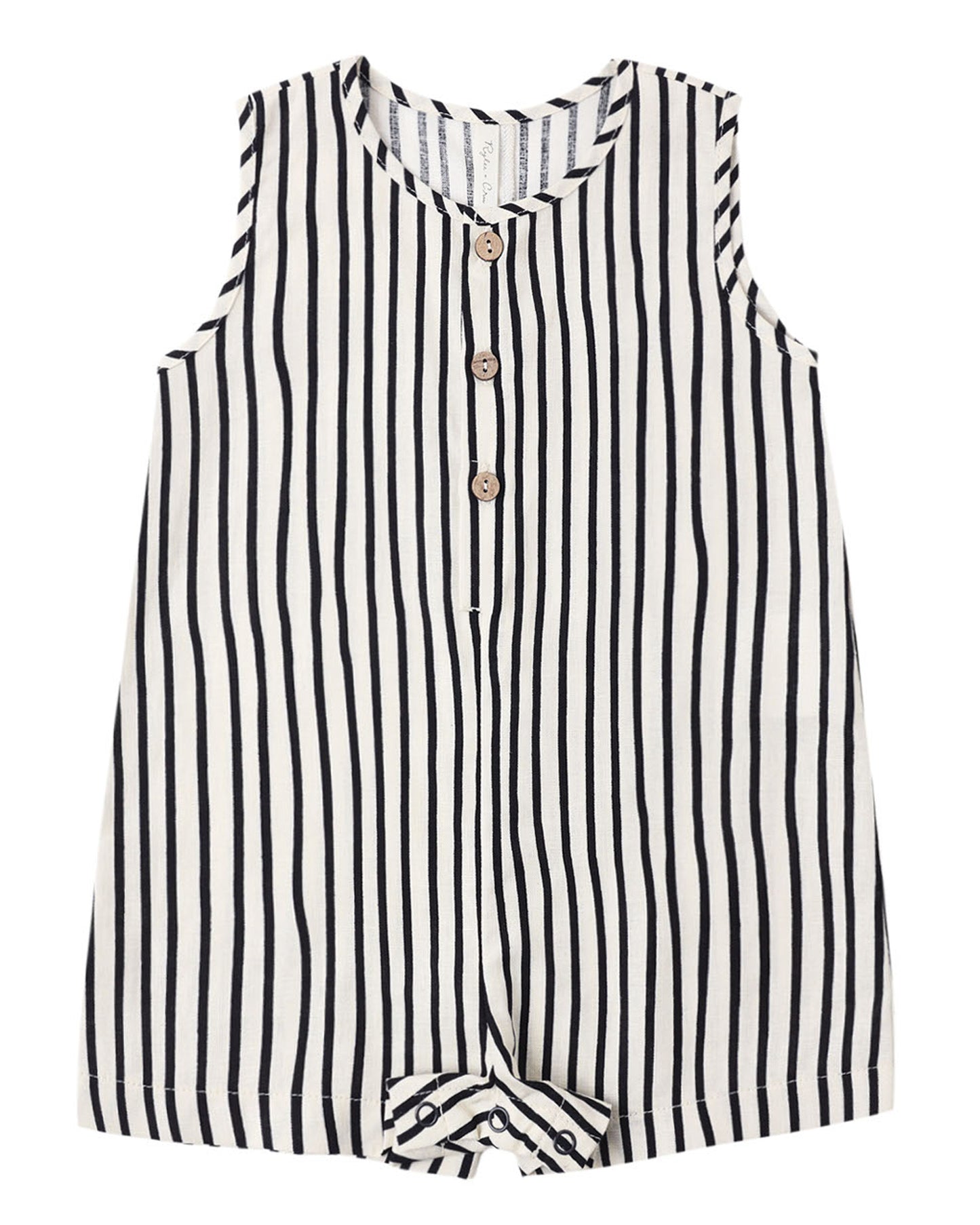 Rylee & Cru Wavy Stripe Mavrick Romper with wavy stripe pattern, lightweight fabric, and short sleeves for toddlers.