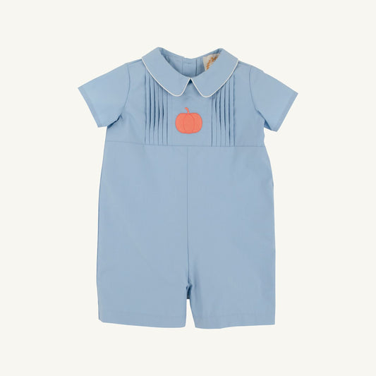Blue, palmetto pearl, and pumpkin short sleeve John Hall Jon Jon by The Beaufort Bonnet Company, featuring playful fabric patterns.