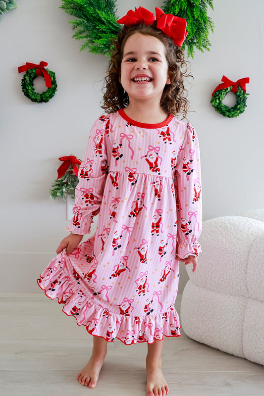 Caden Lane Jolly Ribbons Christmas nightgown with festive red and green ribbon pattern, cozy and comfortable for holiday sleep.