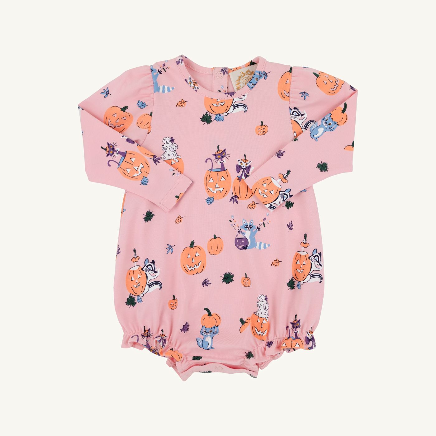 Long sleeve baby play bubble from The Beaufort Bonnet Company featuring Candy and Critters Sandpearl Pink print and playful design.