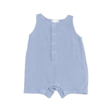 Angel Dear - Solid Muslin Dusty Blue Sleeveless Shortie Romper