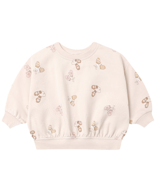 Quincy Mae relaxed fleece sweatshirt with cozy mitten design, soft fabric, and casual fit for comfortable everyday wear.