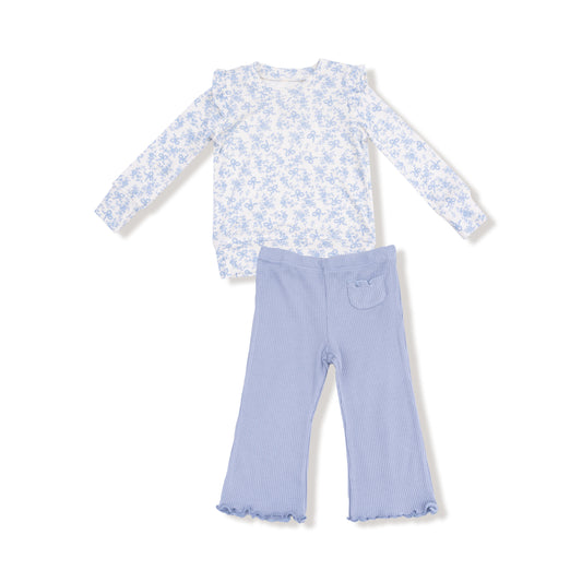 Romi Floral Ruffle Top Shirt & Flare Pant Set
