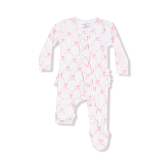 Ribbon Bow Trellis Ruffle Zip Footie