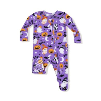 Lavender Costumed Ghosts - Glow In The Dark - Zip Footie