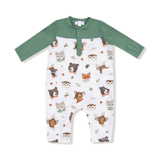 Woodland Animal Faces Henley Romper