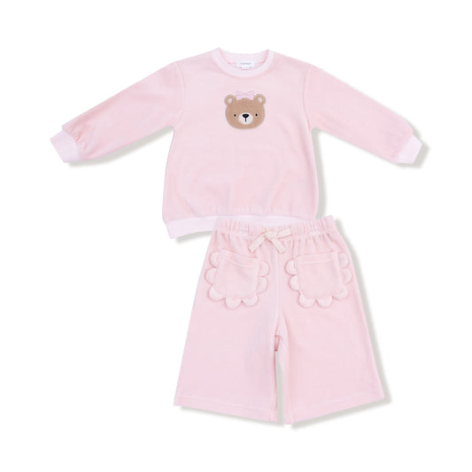 Pink Velour Teddy Bear Set