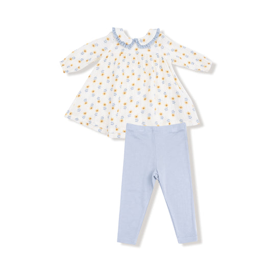 Western Sunflower Peter Pan Collar Dress & Leggings