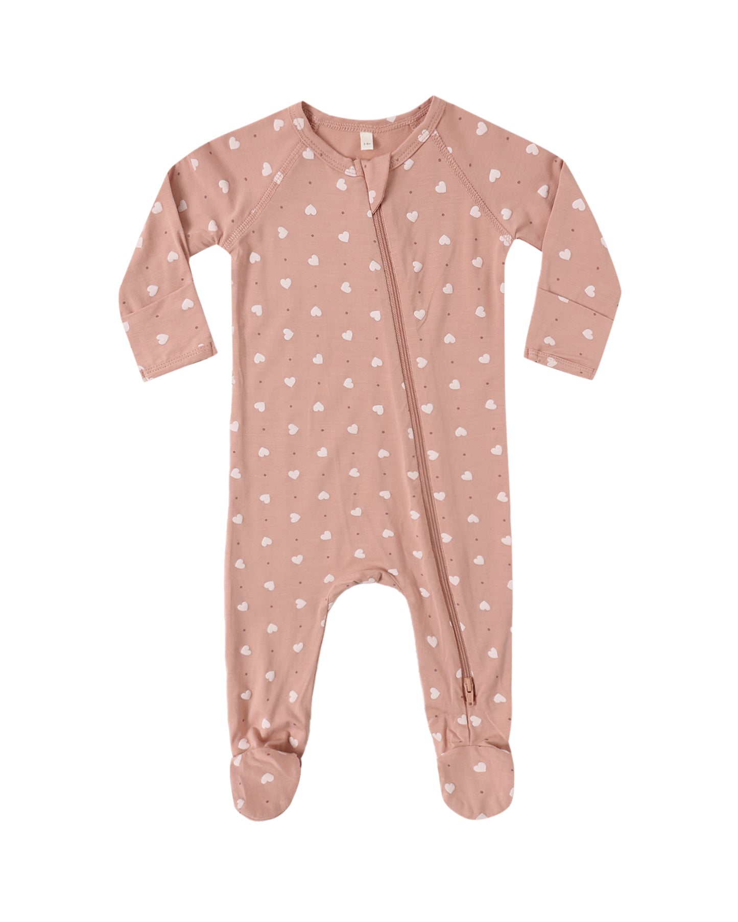 Pink Hearts Bamboo Zip Footie