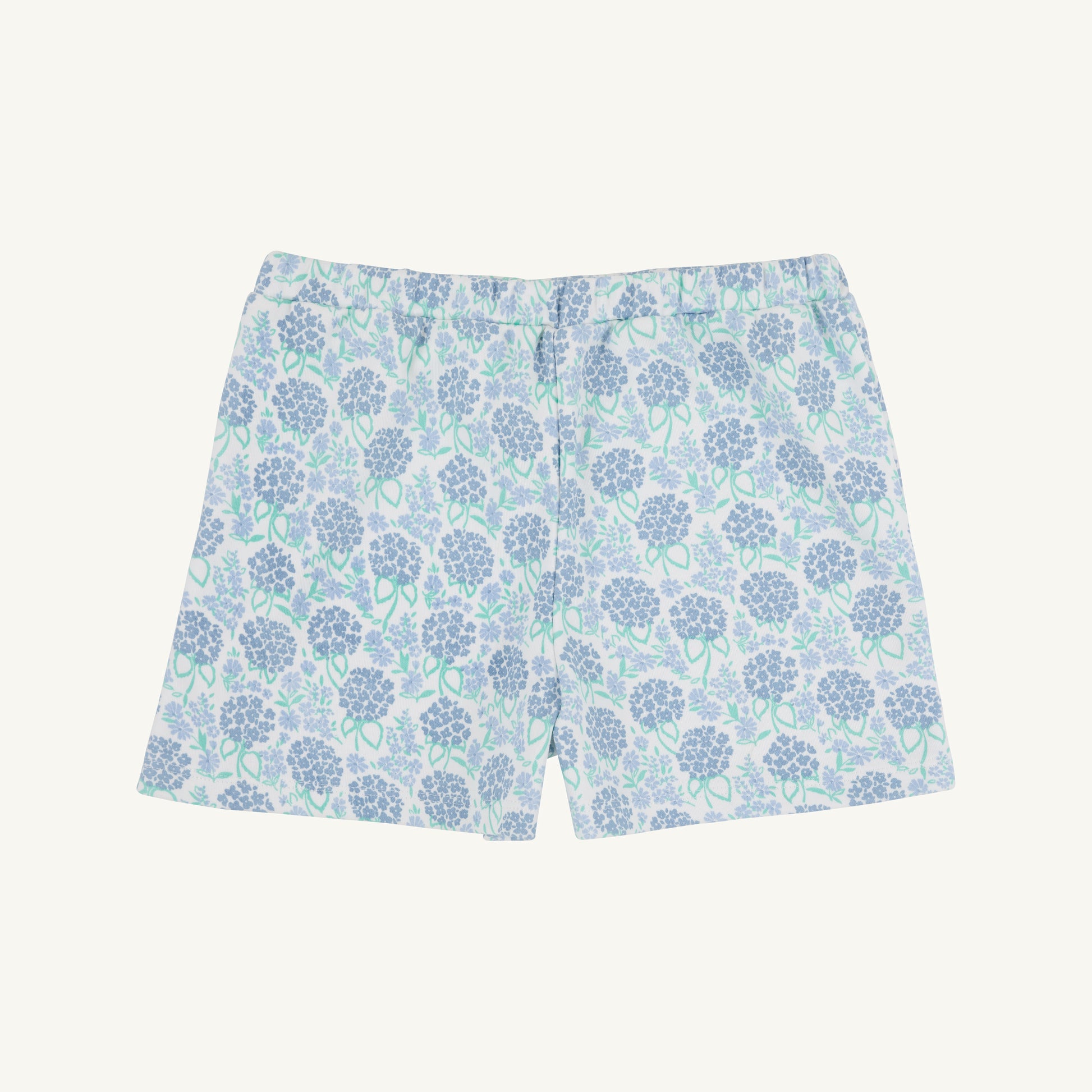 Handful of Hydrangeas Shipley Shorts by The Beaufort Bonnet Company in a colorful floral pattern on a white background.