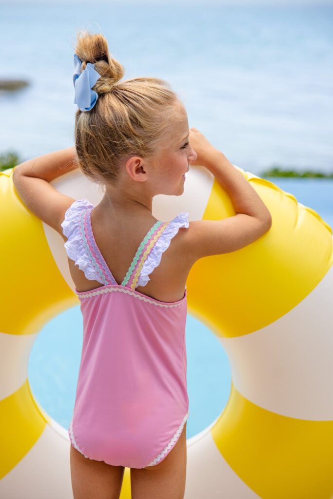 Hamptons Hot Pink & White Long Bay Bathing Suit
