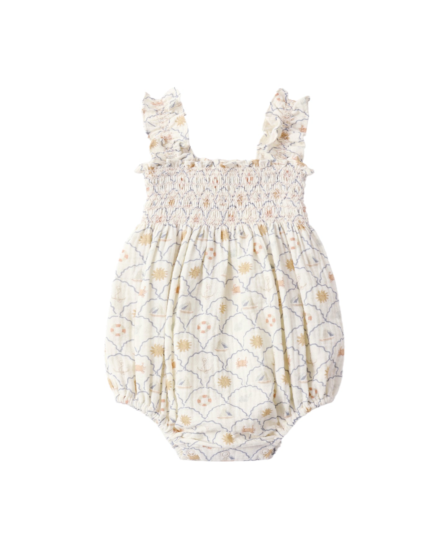 Nautical Julia romper by Rylee & Cru featuring a sailor-inspired print, lightweight fabric, and a comfortable fit for kids.