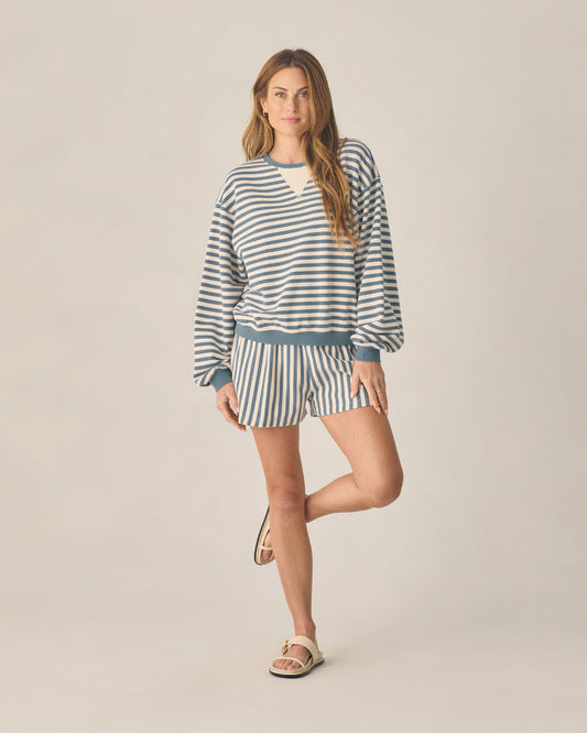 Women's Marine Stripe Oversized Crew + Short Set