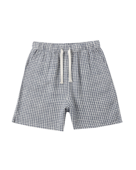 Rylee & Cru Marine Gingham Perry Shorts featuring a classic blue and white checkered pattern with a comfortable fit.