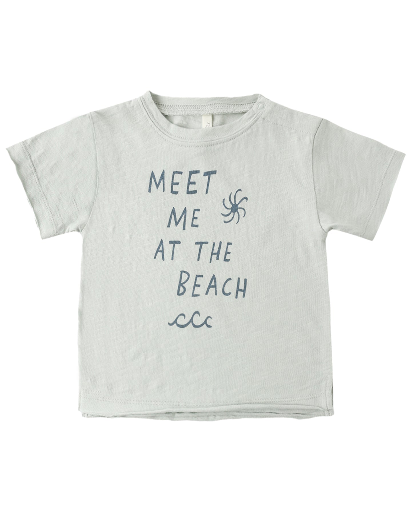 Rylee & Cru Meet Me at the Beach raw edge tee in soft fabric with a relaxed fit and beach-inspired graphic design.