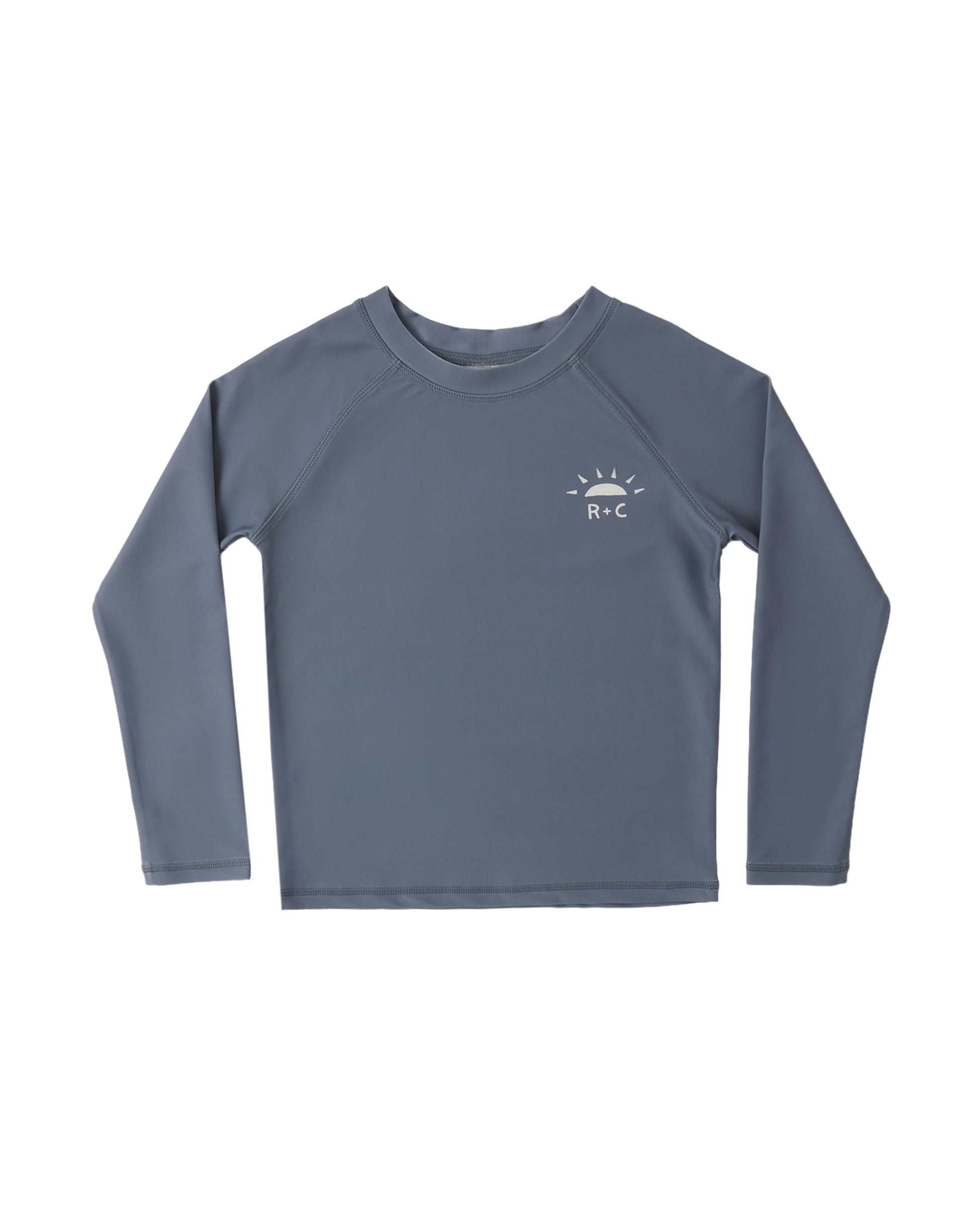 Rylee & Cru marine long sleeve rashguard in a vibrant blue, featuring a comfortable fit and stylish design for water activities.