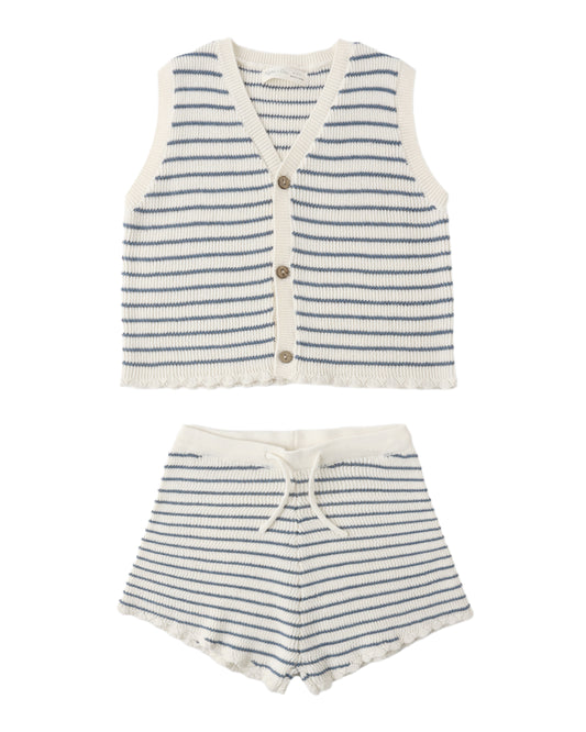 Rylee & Cru Marine Stripe Knit Vest Set featuring a striped knit vest and matching pants for babies or toddlers.