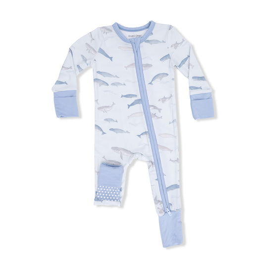 Angel Dear Little Whales convertible romper featuring a soft fabric and playful whale print, designed for comfort and style.