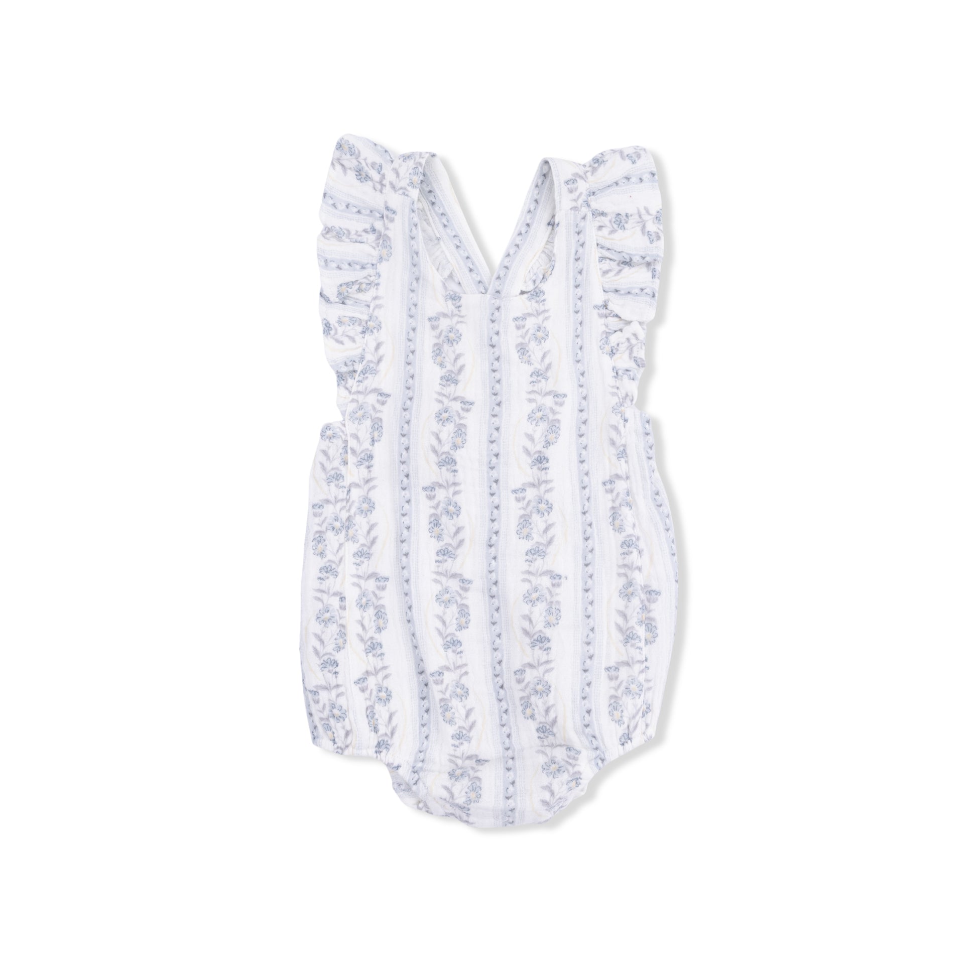 Angel Dear Kimberly Floral Stripe Sunsuit featuring colorful floral and stripe patterns, perfect for warm weather and outdoor play.