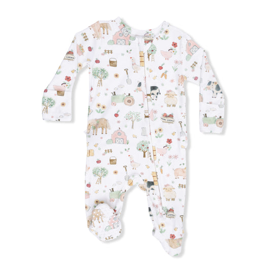 Cute Farm Animals Ruffle Zip Footie