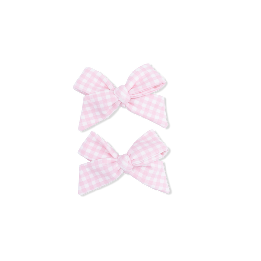 Mini Gingham Pink 2 Pack Bow Clips
