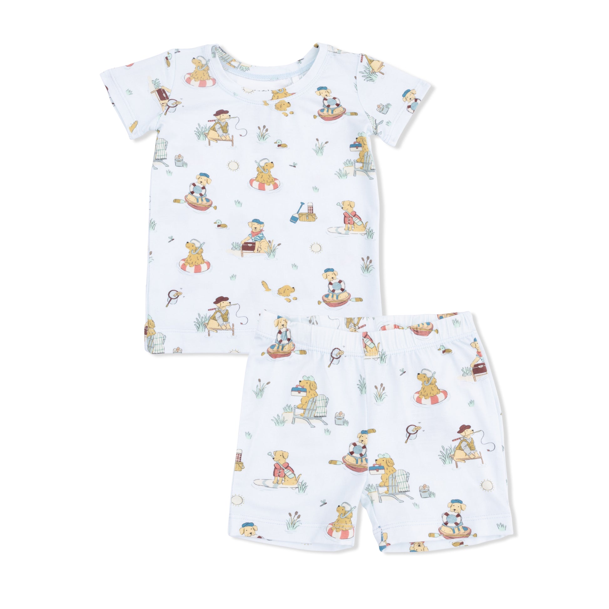 Angel Dear Lake Buddy Dogs loungewear short set for kids, featuring playful dog print and comfortable fabric for casual wear.