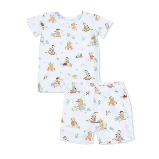 Angel Dear Lake Buddy Dogs loungewear short set for kids, featuring playful dog print and comfortable fabric for casual wear.