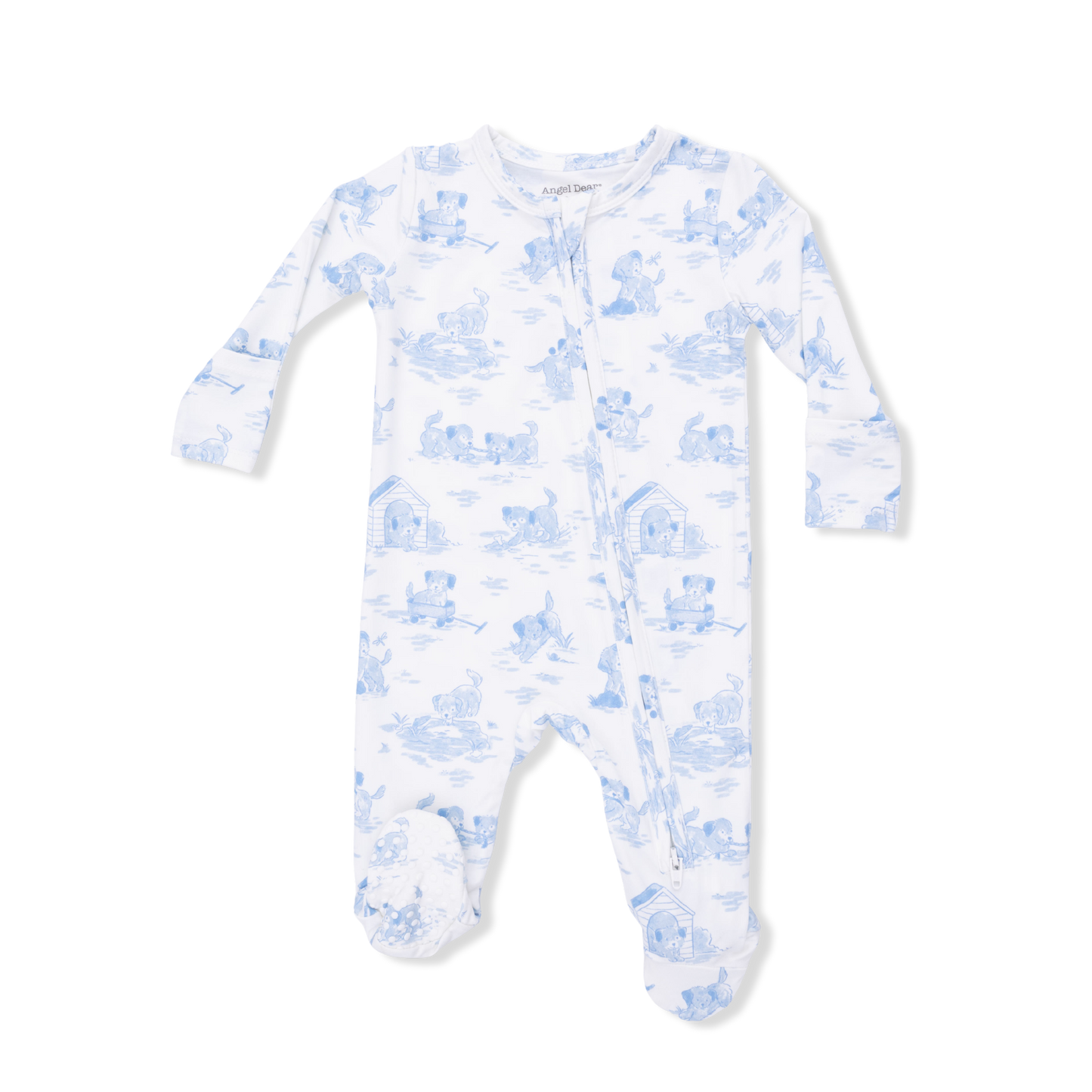 Puppy Toile Blue Zip Footie