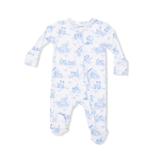 Puppy Toile Blue Zip Footie
