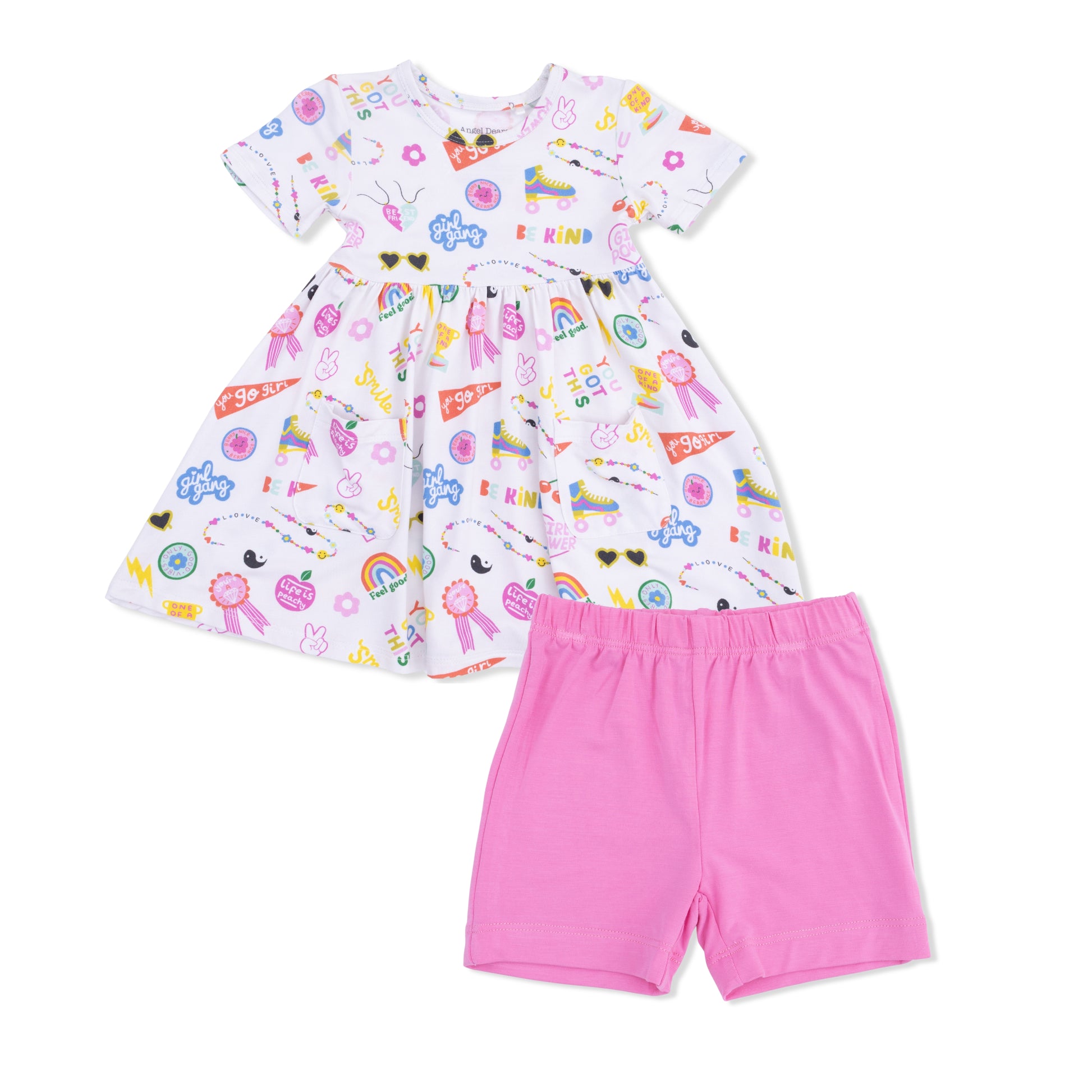 Angel Dear Girl Power Twirly Dress Set featuring a colorful, playful dress for girls with a fun, twirling design.