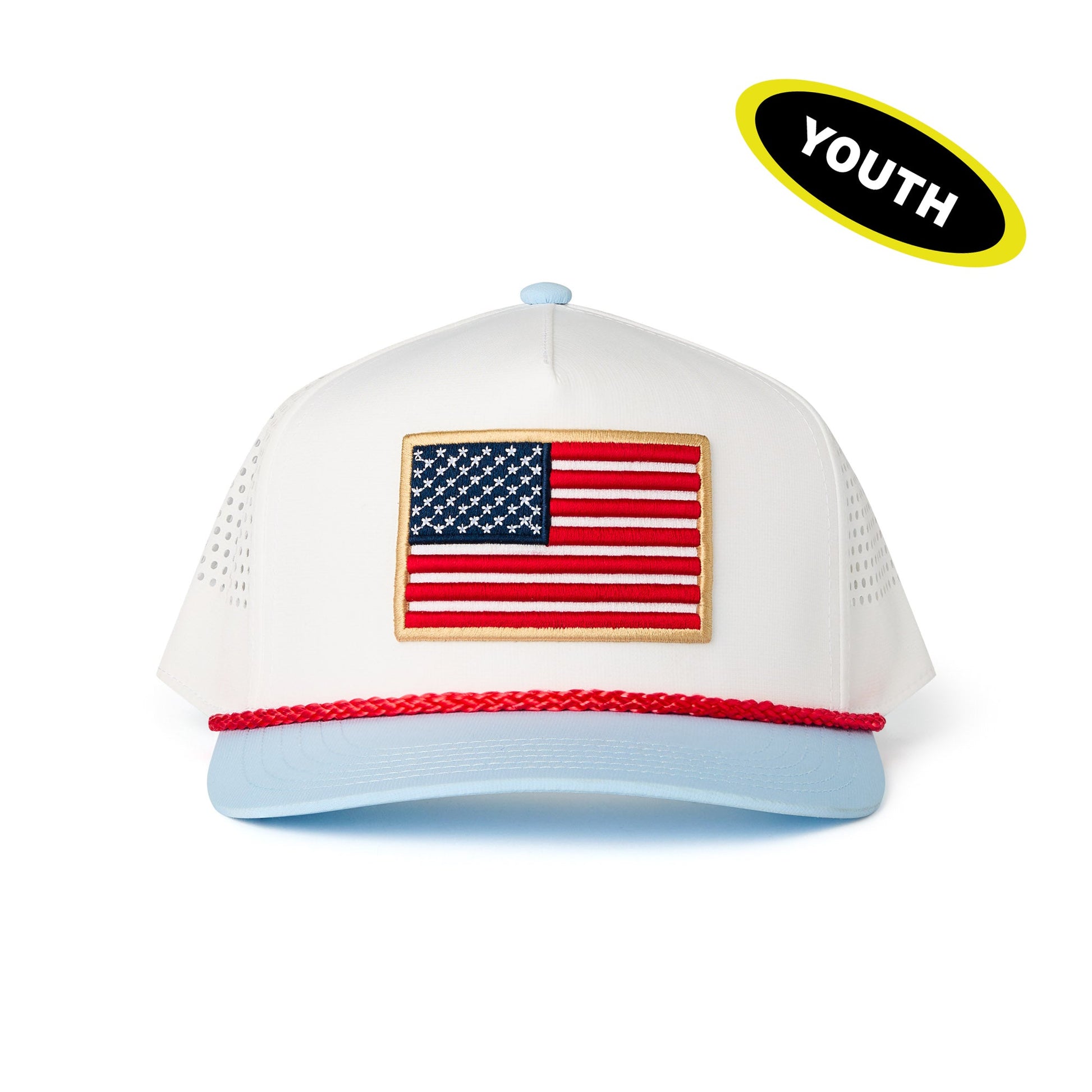 Burlebo Old Glory Youth Performance Cap shown from the front, featuring a structured design and embroidered logo.