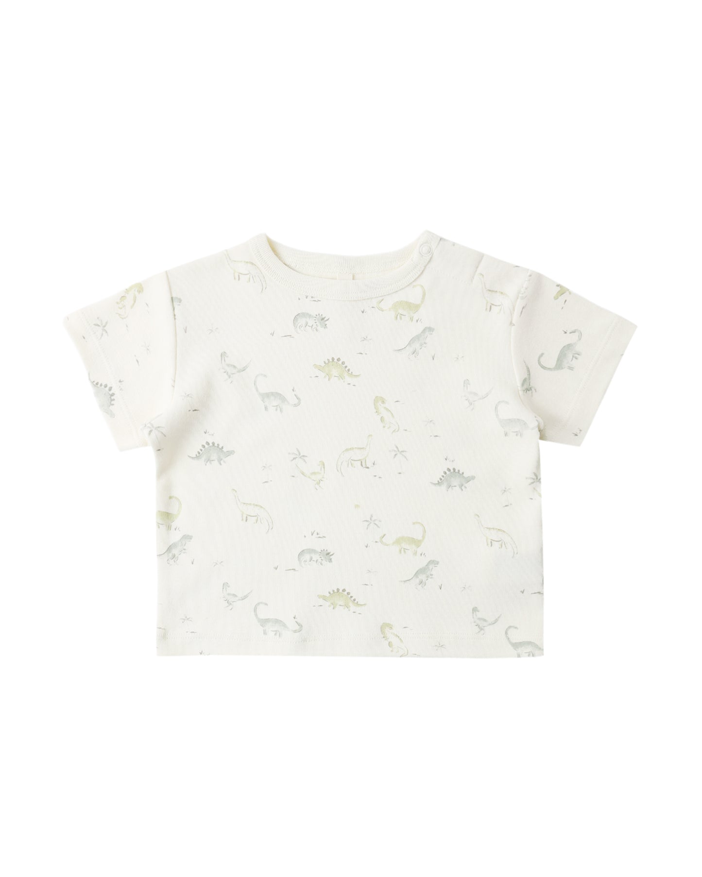 Quincy Mae Dinosaur Boxy T-shirt featuring colorful dinosaur graphic on soft, breathable fabric for kids.