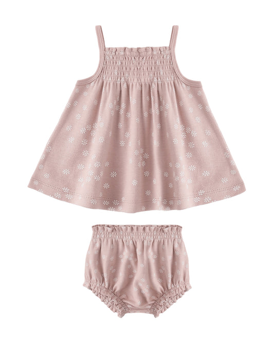 Mauve Daisy Smocked Tank + Bloomer Set