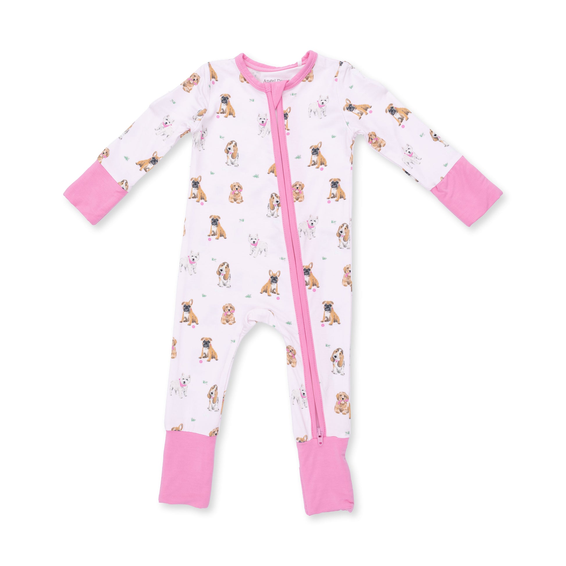 Pink zip convertible romper for dogs by Angel Dear, featuring a comfortable, adorable design with fun, vibrant pink fabric.