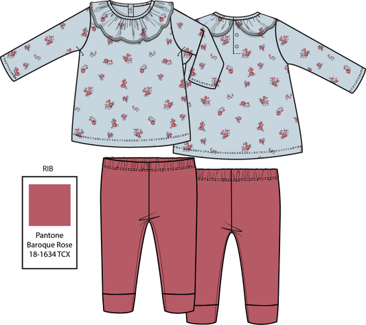 Angel Dear Alyssa Floral long sleeve ruffle set featuring a charming floral pattern and ruffled details for a stylish look.