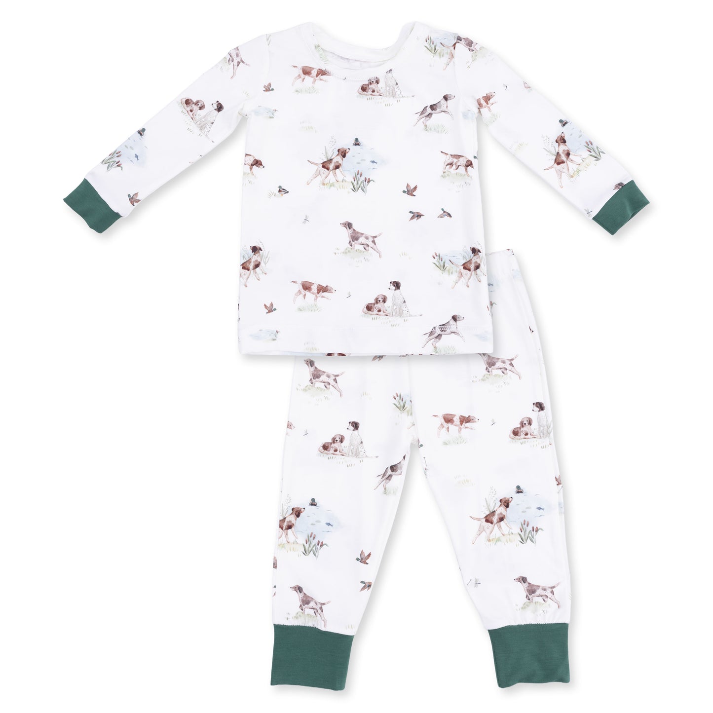 Angel Dear Pointer Pups and Duck Buddies long sleeve loungewear set with playful dog and duck print on soft fabric.