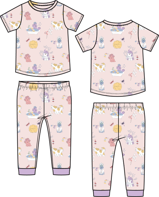 Angel Dear Spa Dogs short sleeve loungewear set featuring a cozy, lightweight fabric and playful dog print design.