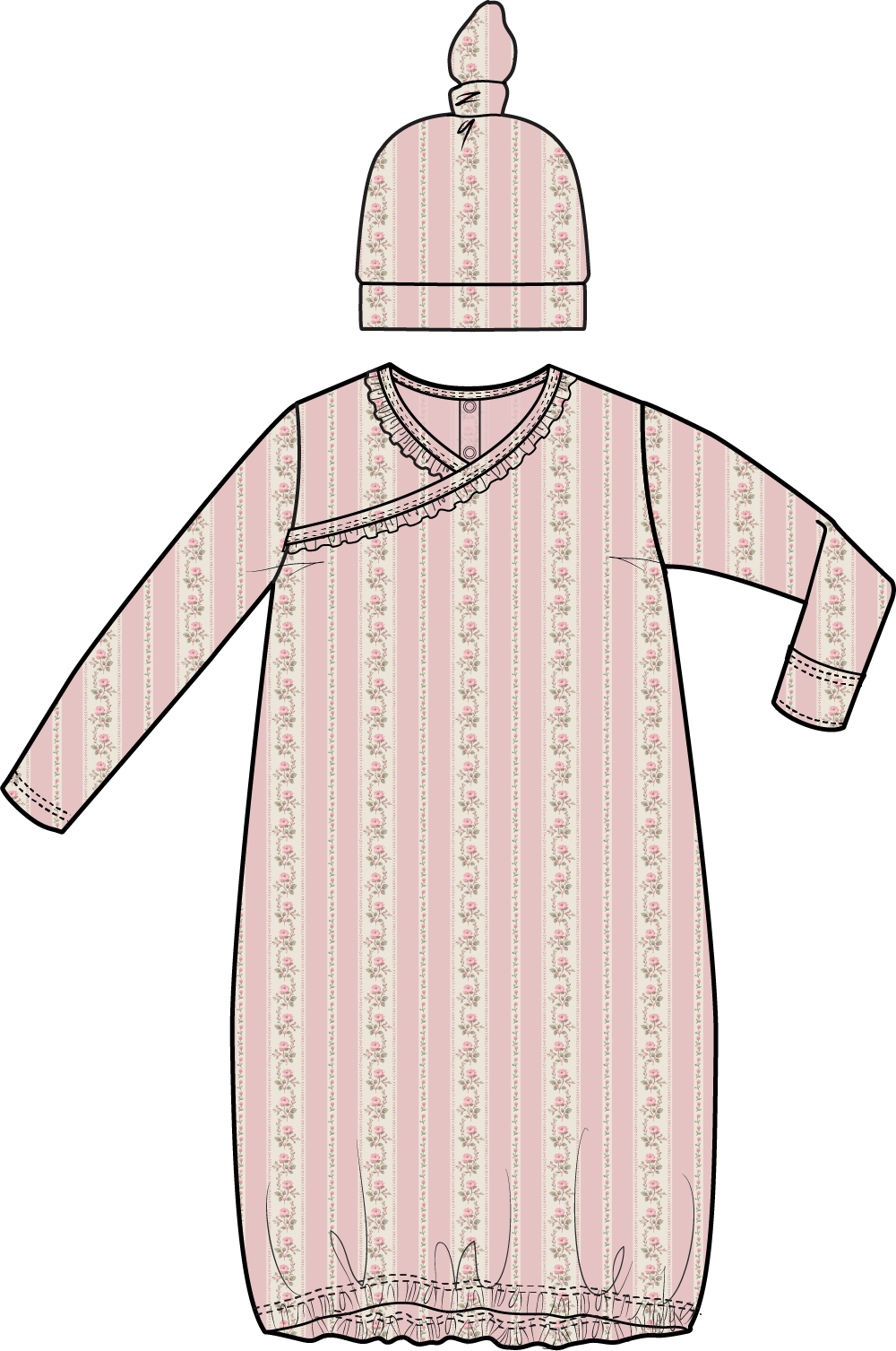 Angel Dear Antoinette Stripe Kimono Gown and knotted hat set for babies, featuring soft fabric and charming striped design.